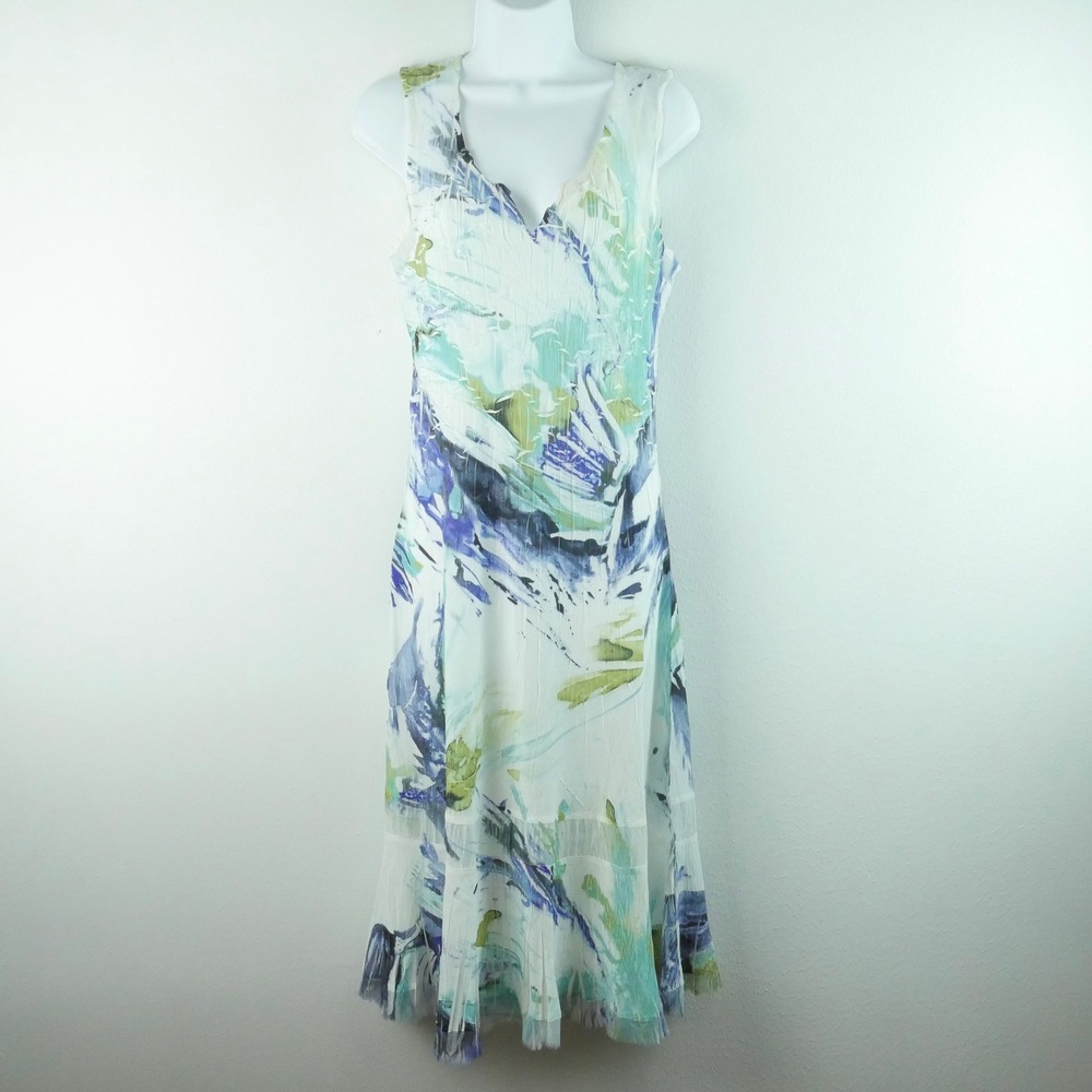 Komarov Women Watercolor Pleated Midi Dress Medium Artsy Fairy Ethereal Ruffle